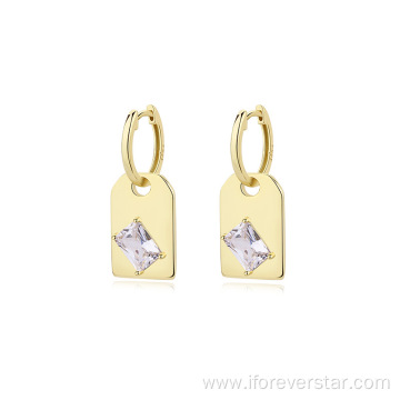 Baguette Zirconia 18K Gold Plated Silver 925 Earrings